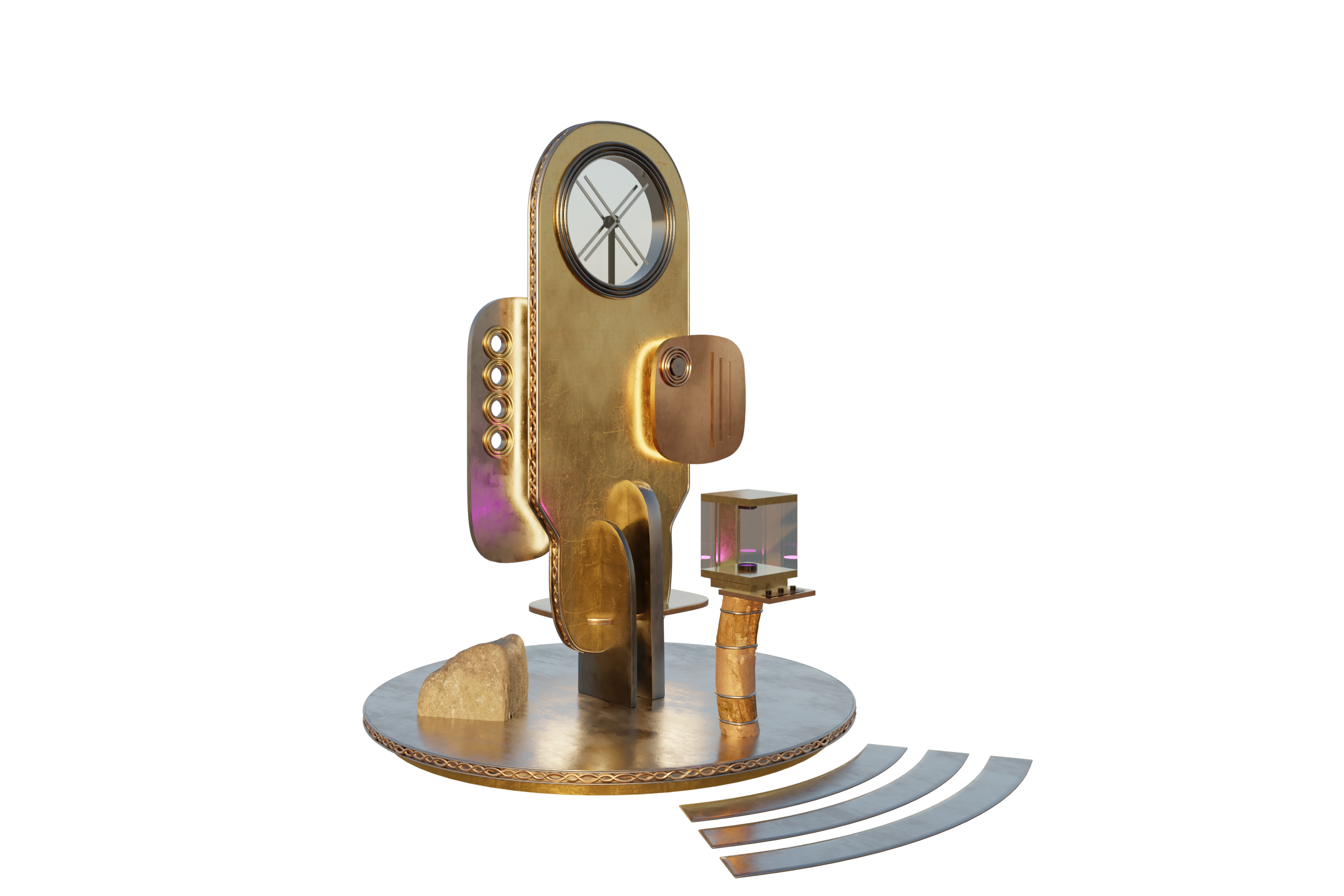 ALUNA sculpture — golden brass totem